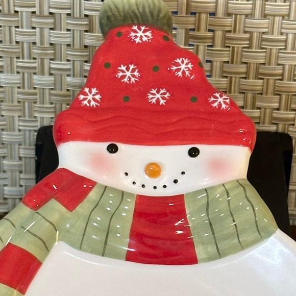 🎄🌟HP🌟VTG Hallmark Ceramic Snowman Appetizer Cheese Plate Boot/Mitten - Picture 2 of 6